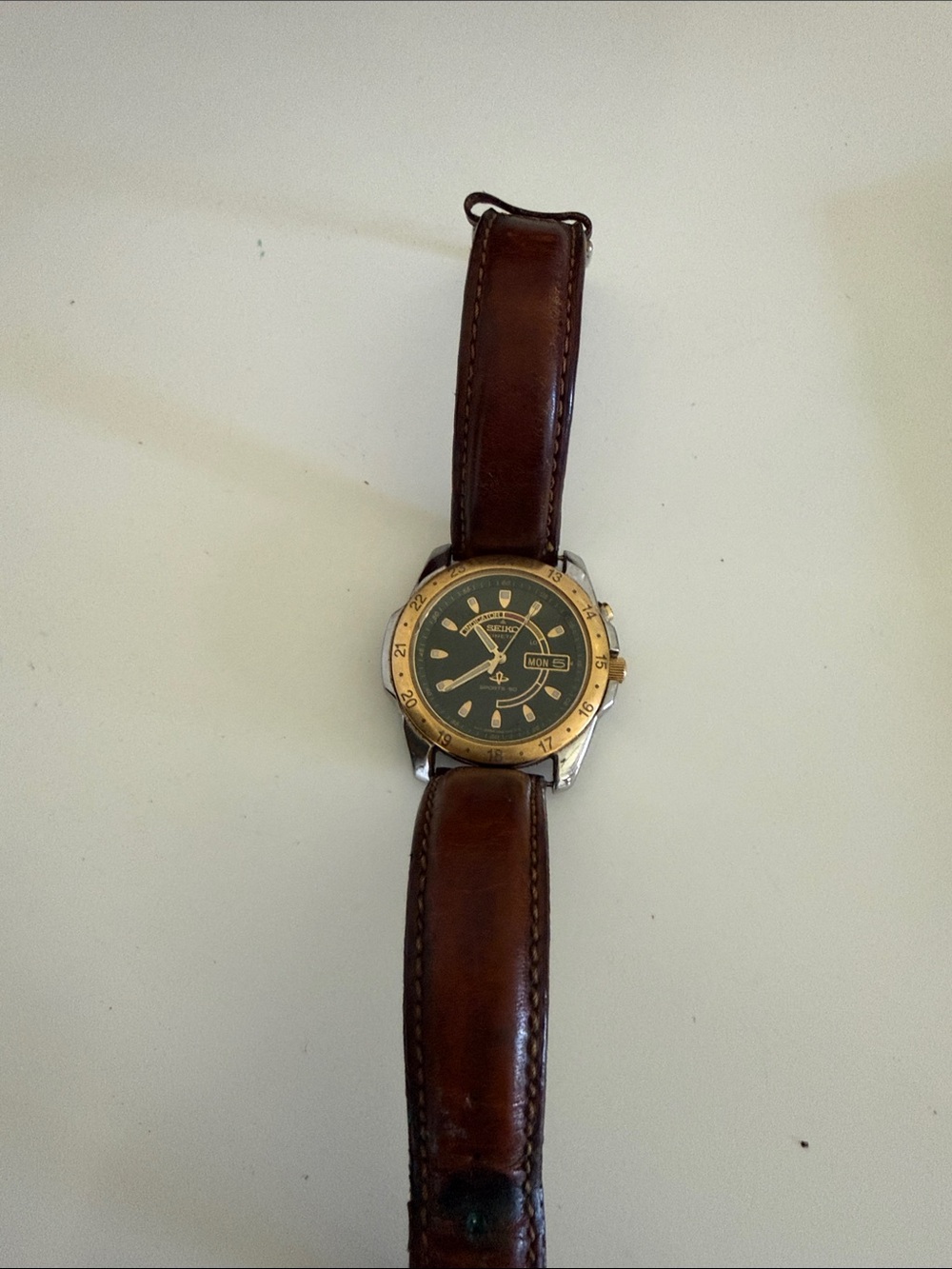 Seiko Two-Tone Watch with Brown Leather Strap